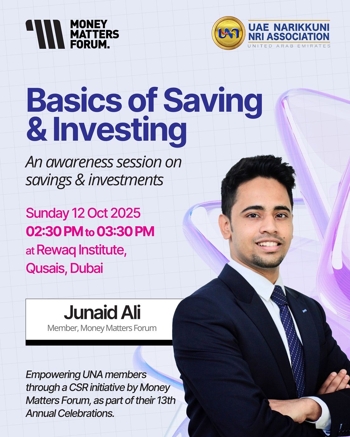 Basics of Saving & Investing – Money Matters Forum event flyer, October 2025