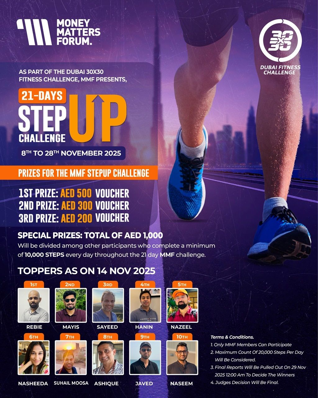 Step Up Challenge: Toppers as on 14 November – Money Matters Forum event flyer, November 2025