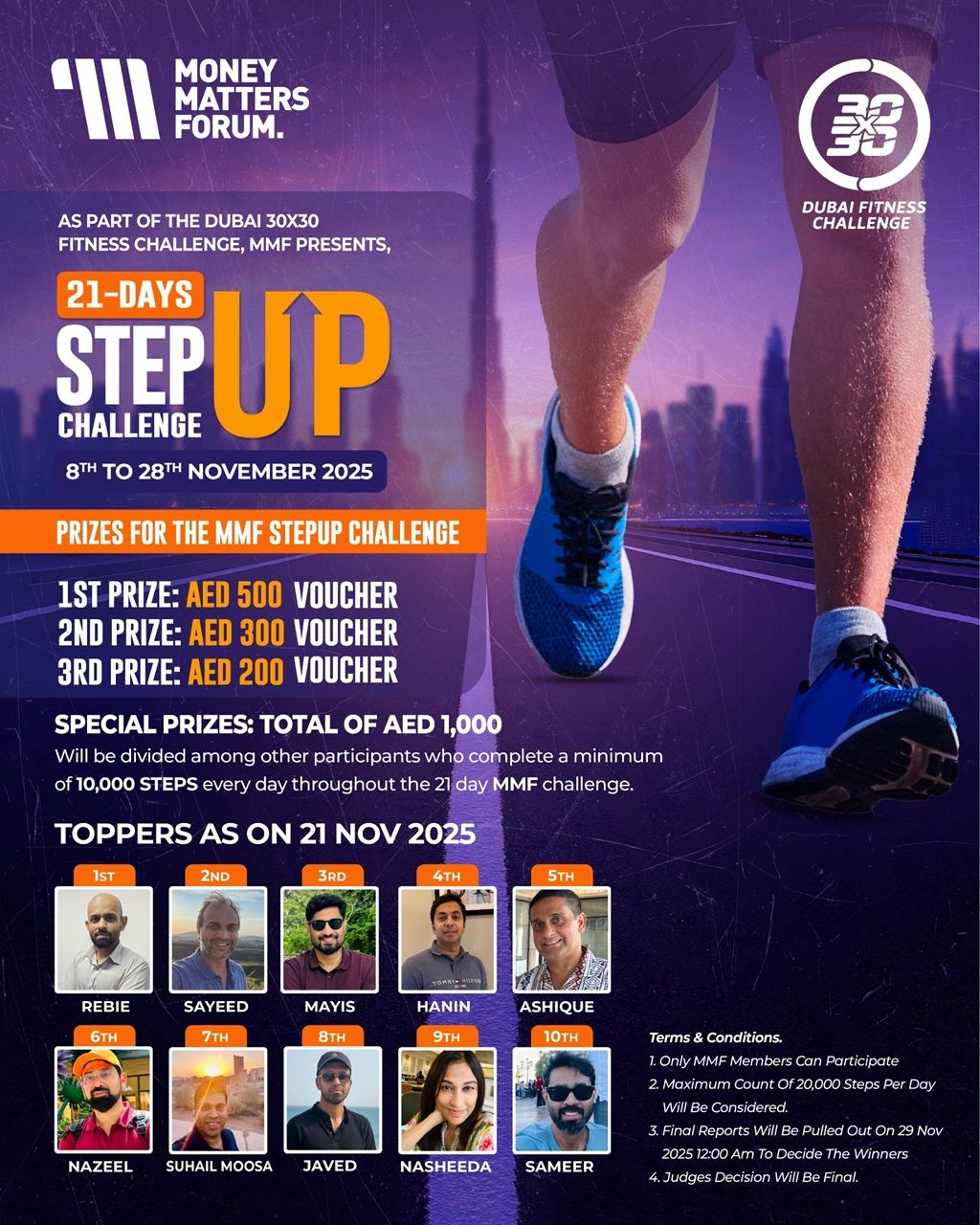 Step Up Challenge: Toppers as on 21 November – Money Matters Forum event flyer, November 2025