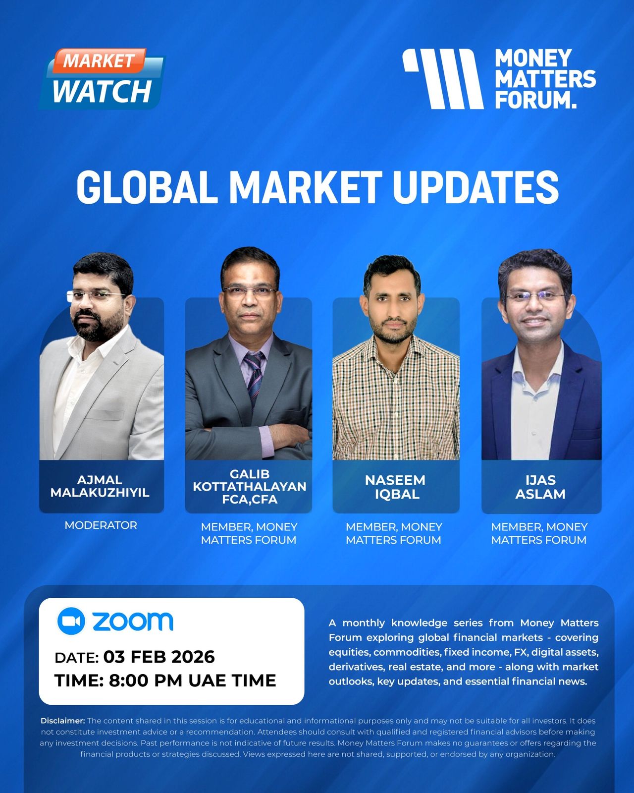 Global Market Updates – Money Matters Forum event flyer, February 2026