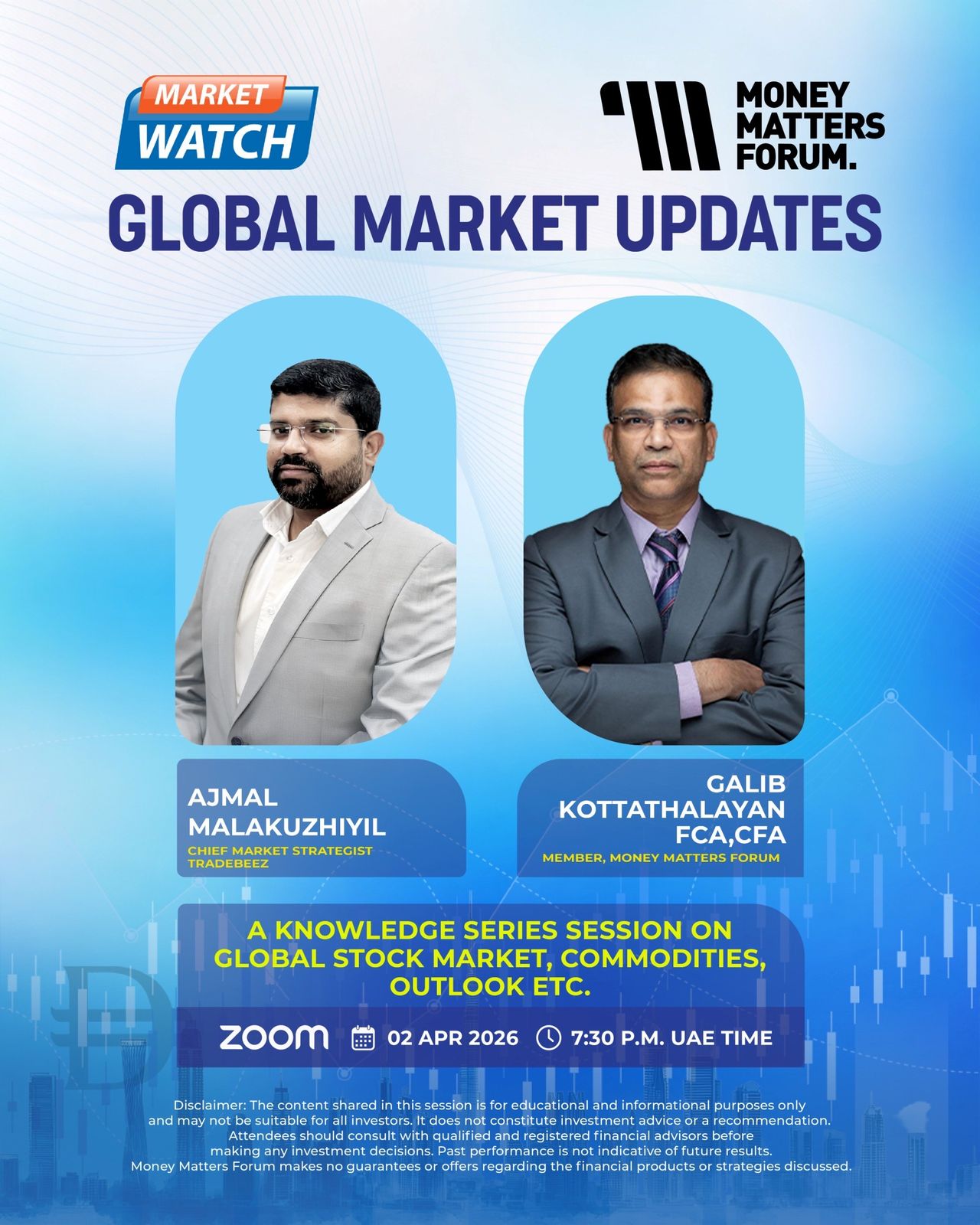 Global Market Updates – Money Matters Forum event flyer, April 2026