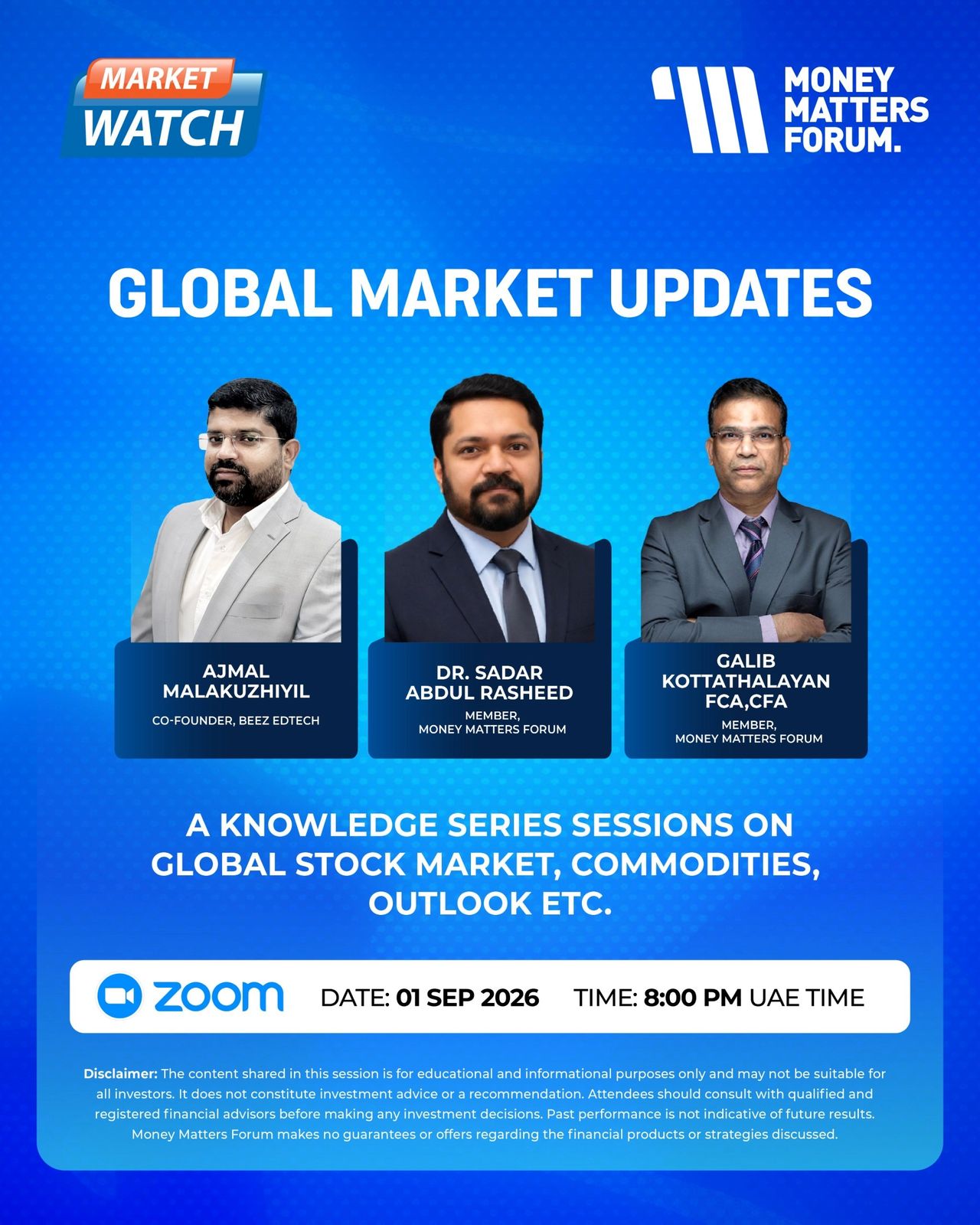Global Market Updates – Money Matters Forum event flyer, September 2026