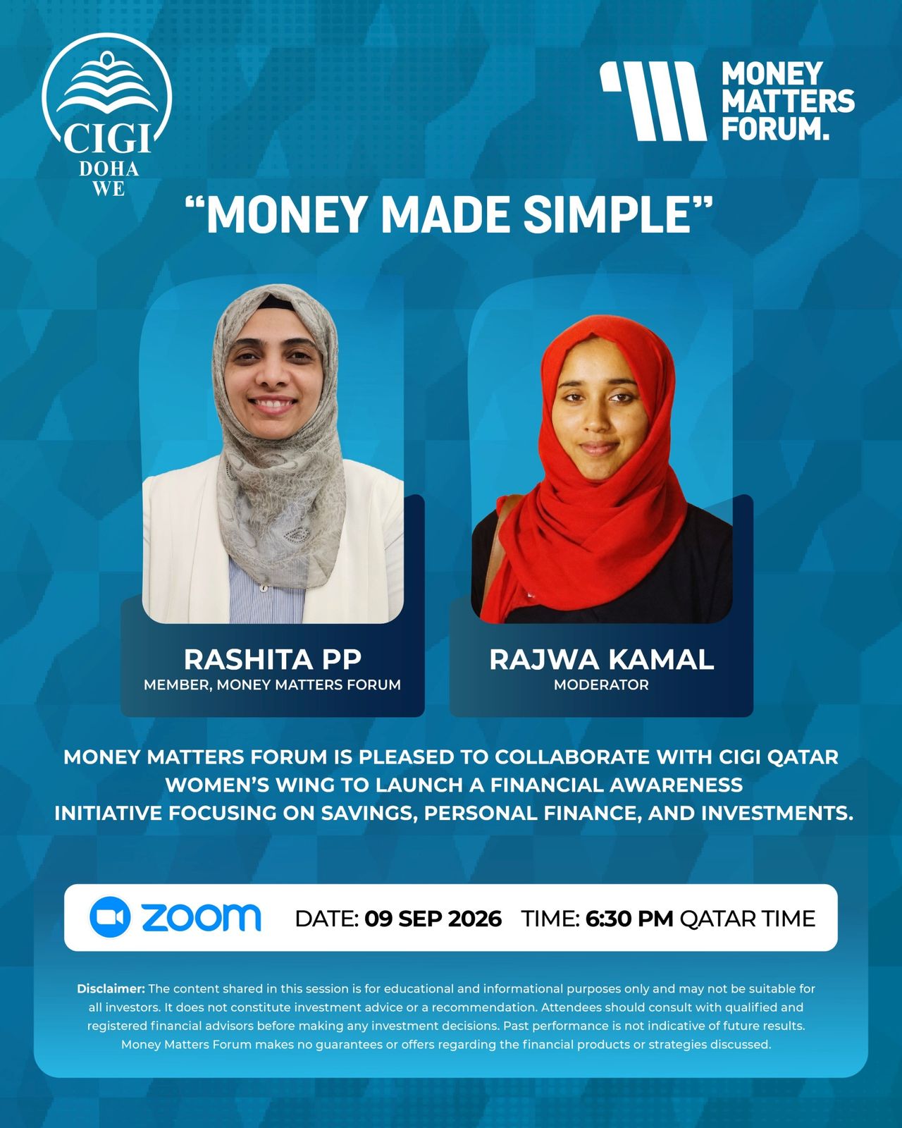 Money Made Simple – Money Matters Forum event flyer, September 2026