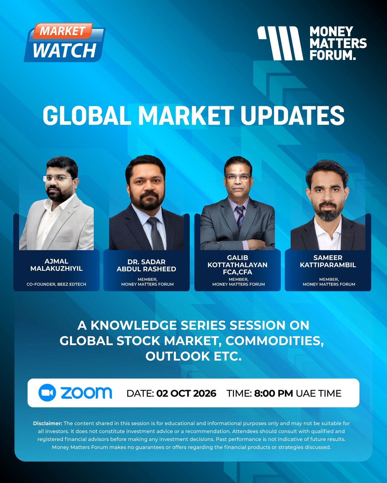 Global Market Updates – Money Matters Forum event flyer, October 2026