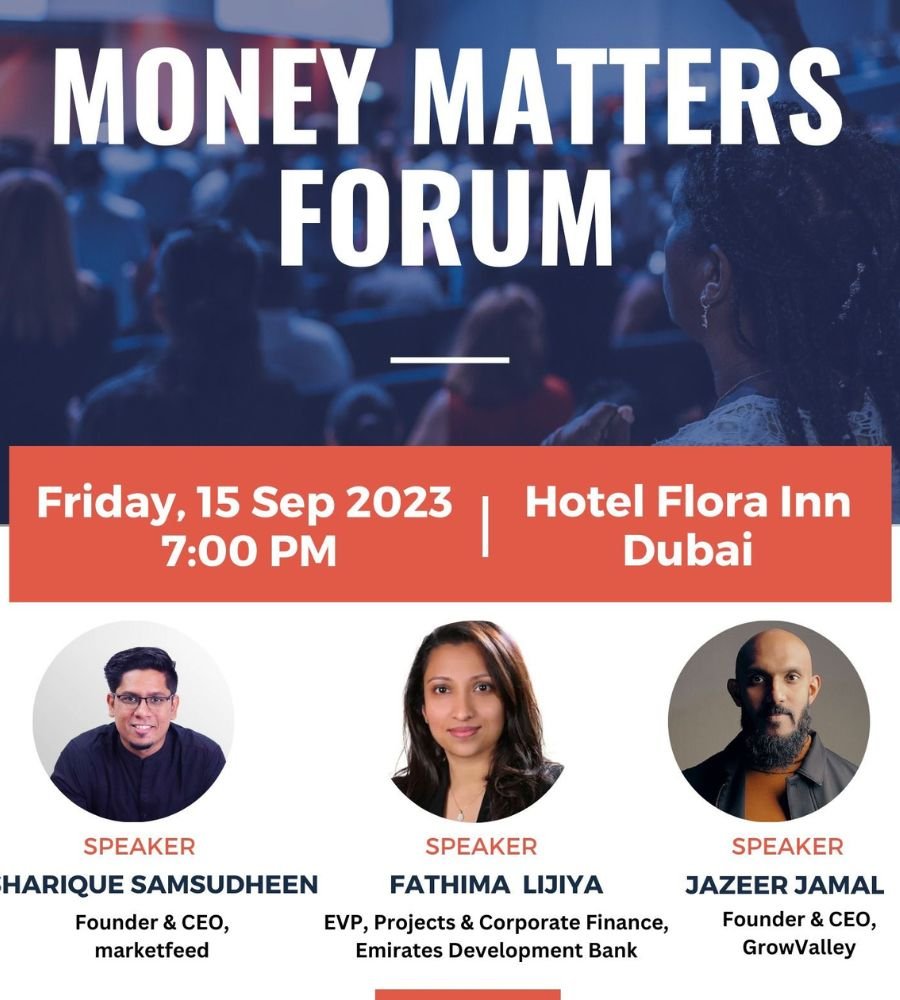 Forum Evening, Hotel Flora Inn Dubai – Money Matters Forum event flyer, September 2023