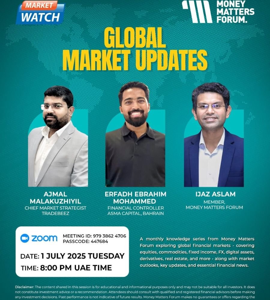 Global Market Updates – Money Matters Forum event flyer, July 2025