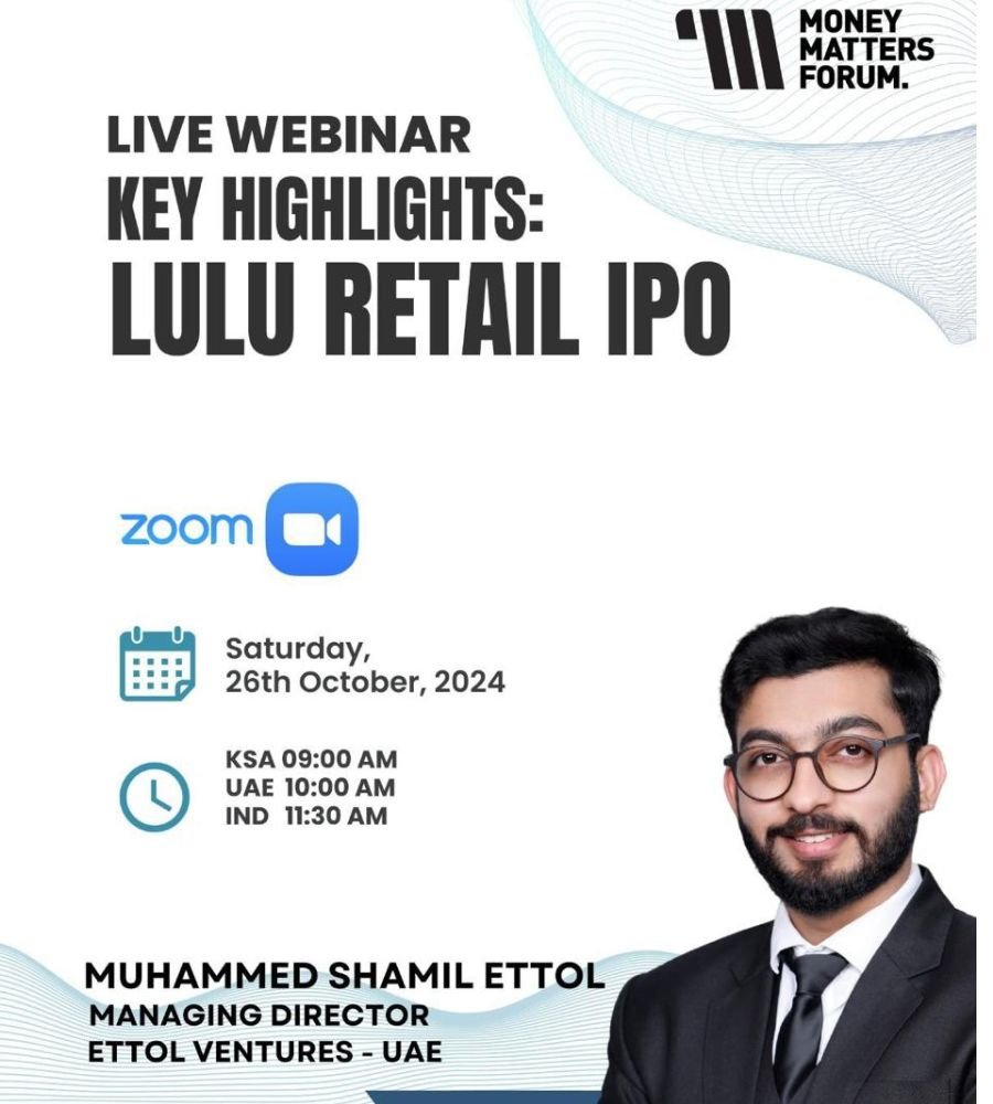 Live Webinar: Lulu Retail IPO Key Highlights – Money Matters Forum event flyer, October 2024