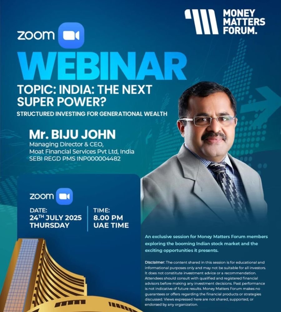 Webinar: India, the Next Superpower? – Money Matters Forum event flyer, July 2025