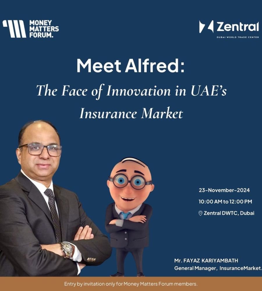 Meet Alfred: The Face of Innovation in UAE’s Insurance Market – Money Matters Forum event flyer, November 2024