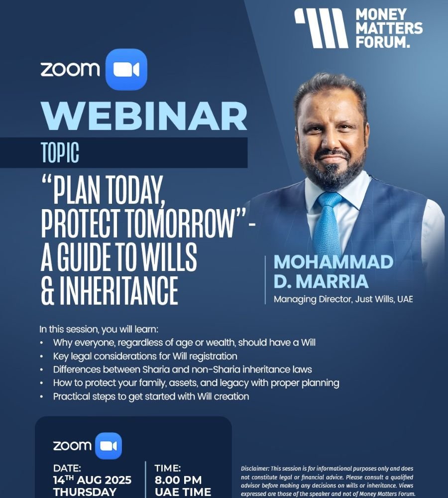 Webinar: Plan Today, Protect Tomorrow – Money Matters Forum event flyer, August 2025