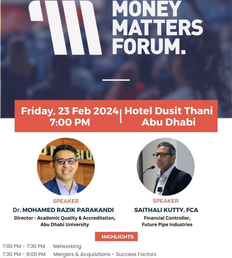 Forum Evening, Hotel Dusit Thani Abu Dhabi – Money Matters Forum event flyer, February 2024