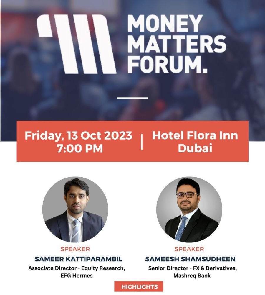 Forum Evening, Hotel Flora Inn Dubai – Money Matters Forum event flyer, October 2023