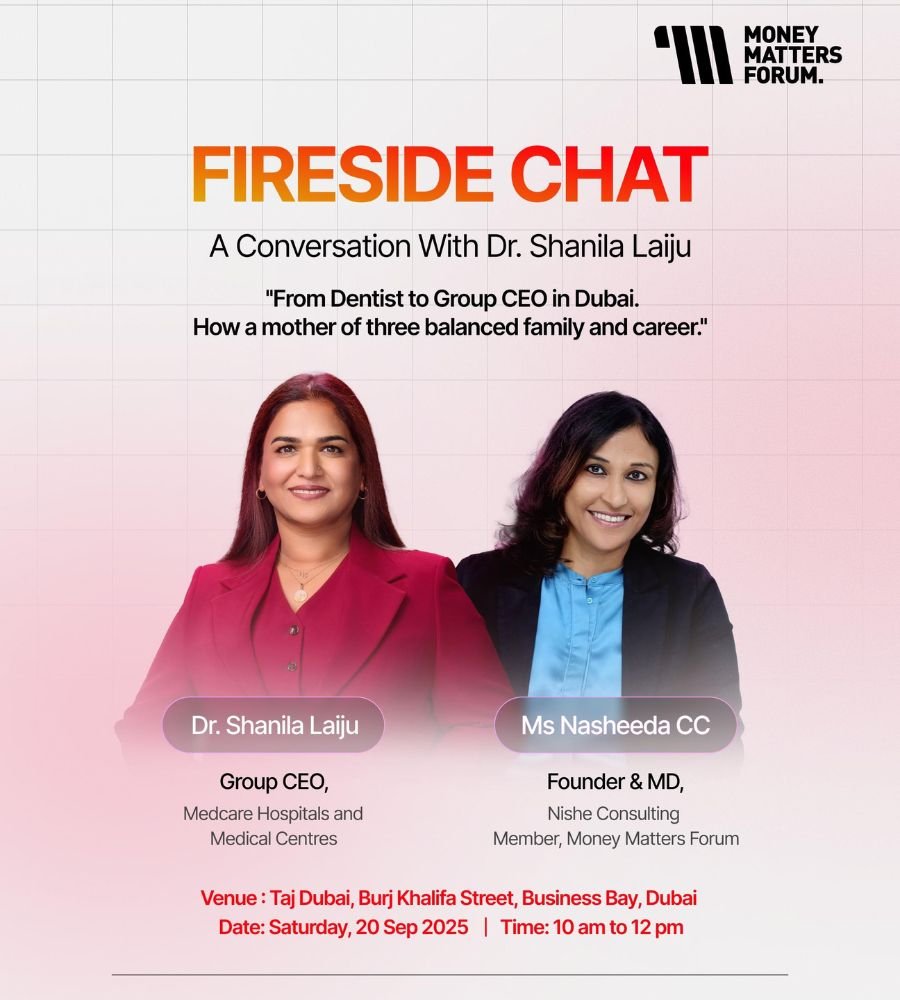Fireside Chat with Dr. Shanila Laiju – Money Matters Forum event flyer, September 2025