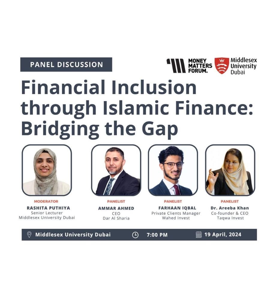 Panel Discussion: Financial Inclusion through Islamic Finance – Money Matters Forum event flyer, April 2024