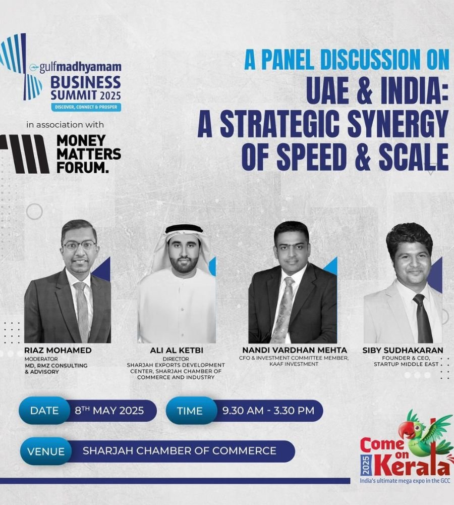 Panel Discussion: UAE & India, a Strategic Synergy of Speed & Scale – Money Matters Forum event flyer, May 2025