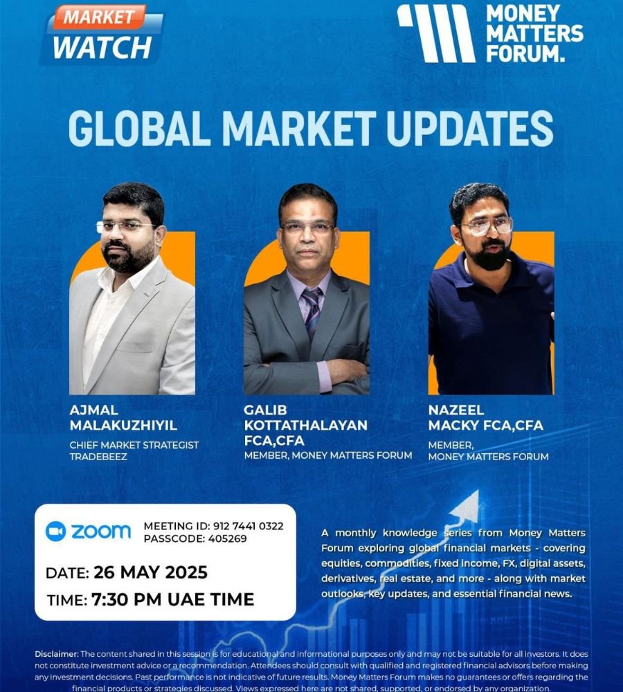 Global Market Updates – Money Matters Forum event flyer, May 2025